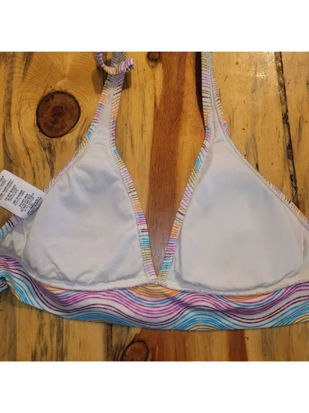 Roxy Women's Medium Multicolor Stripe Triangle Halter Bikini Top Surf Beach Swim - Picture 10 of 10